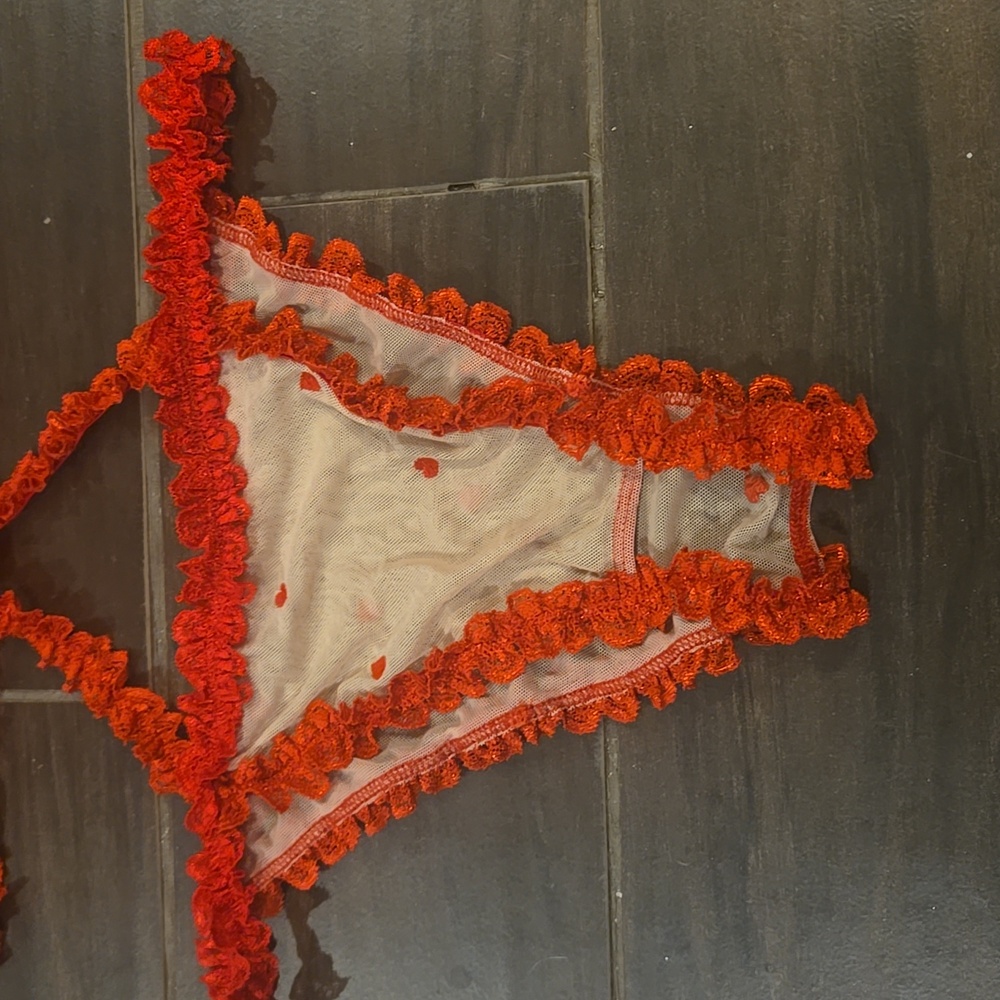 RARE Biege Mesh And Red Hearts W/ Lace Intimate NWOT - Picture 3 of 4